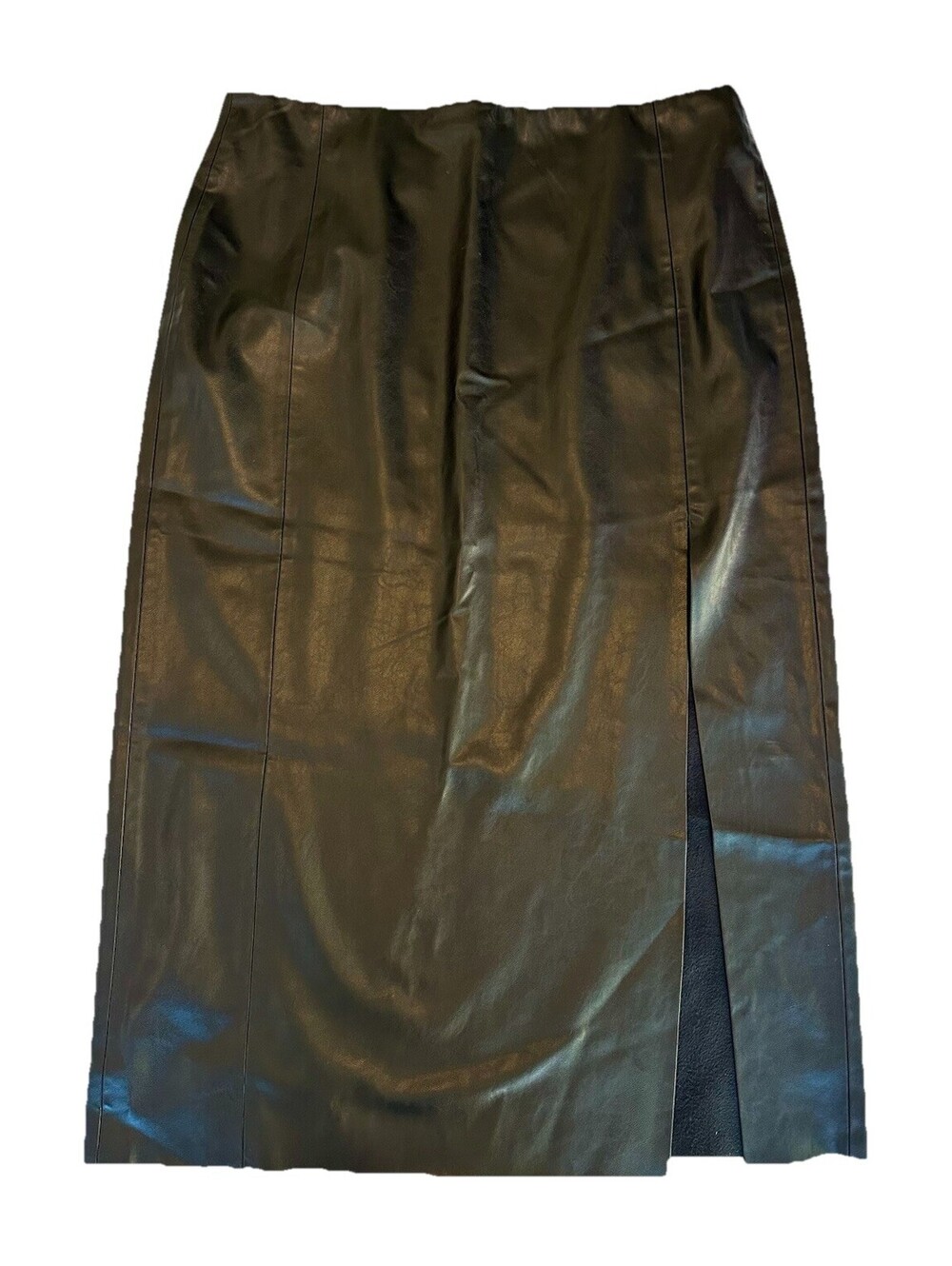 Zara black vegan Leather midi skirt with slit XL Fall fashion luxe Y2k